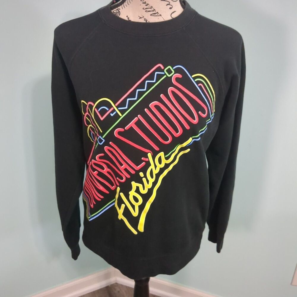 Vintage Universal Studios Florida Size Medium Crewneck Sweatshirt Black Neon 90s